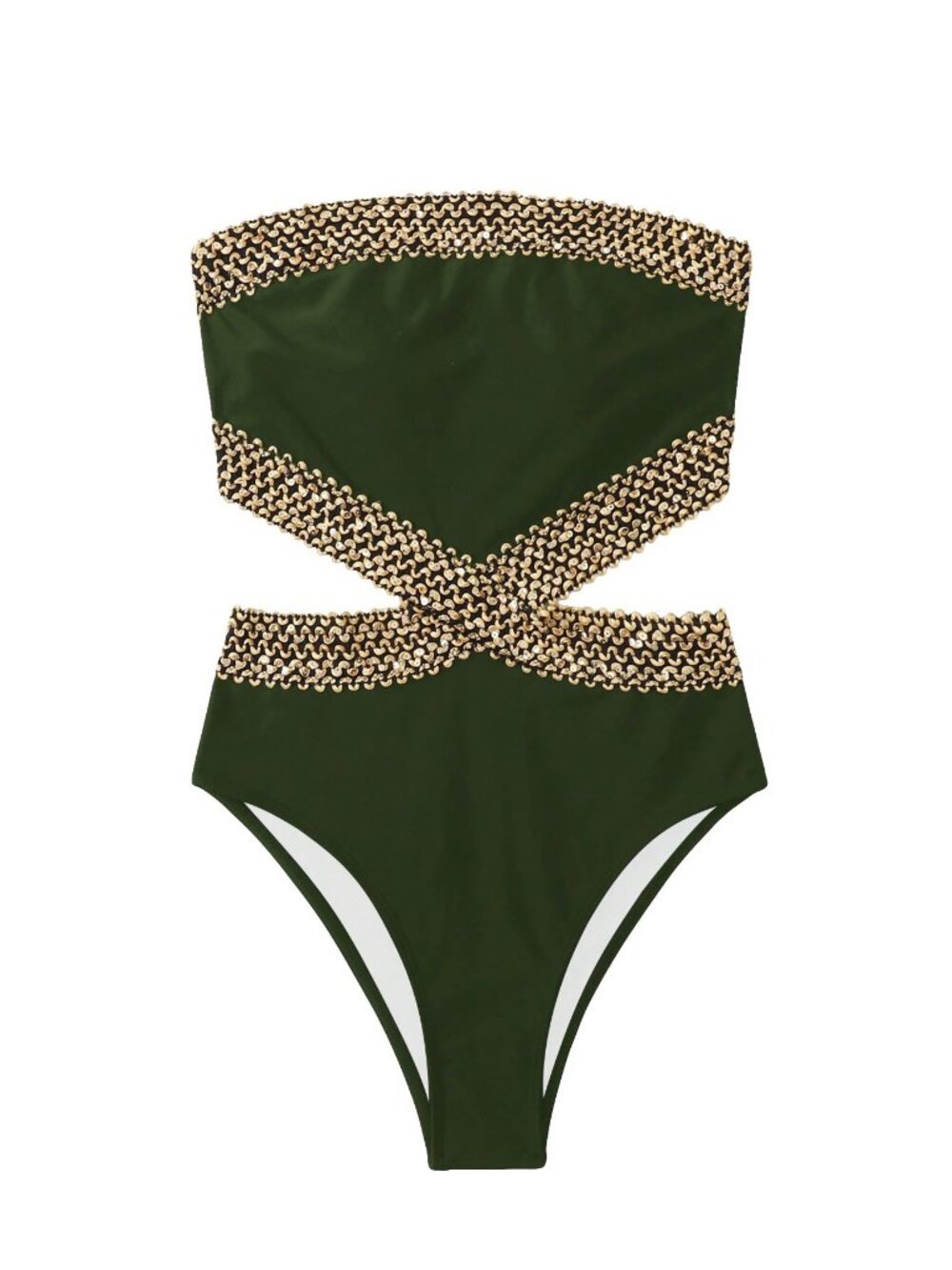 Milumia Stitch Detail Strapless 1 Piece Swimsuit  Bandeau Bathing Green Medium